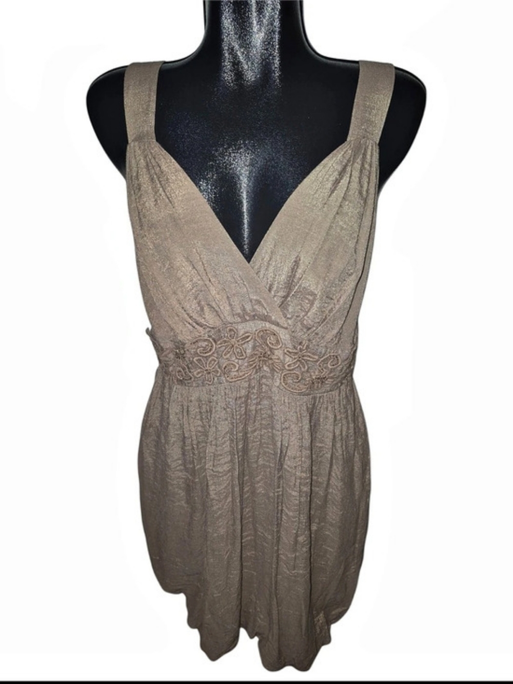 RW&CO Special Occasions Light Brown Sleeveless V-Neck Embroidered Waist Dress 14